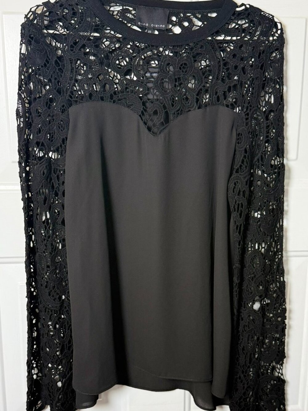 Atina Cristina Black Lace Overlay Top NWT Size XS